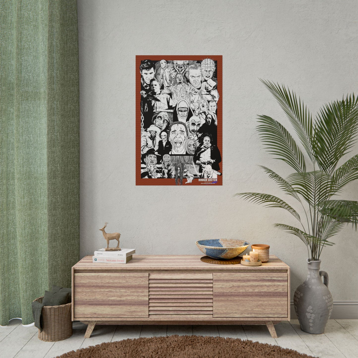 Horror Movie Villains Collage Poster — Classic Creepy Icons Rolled Poster