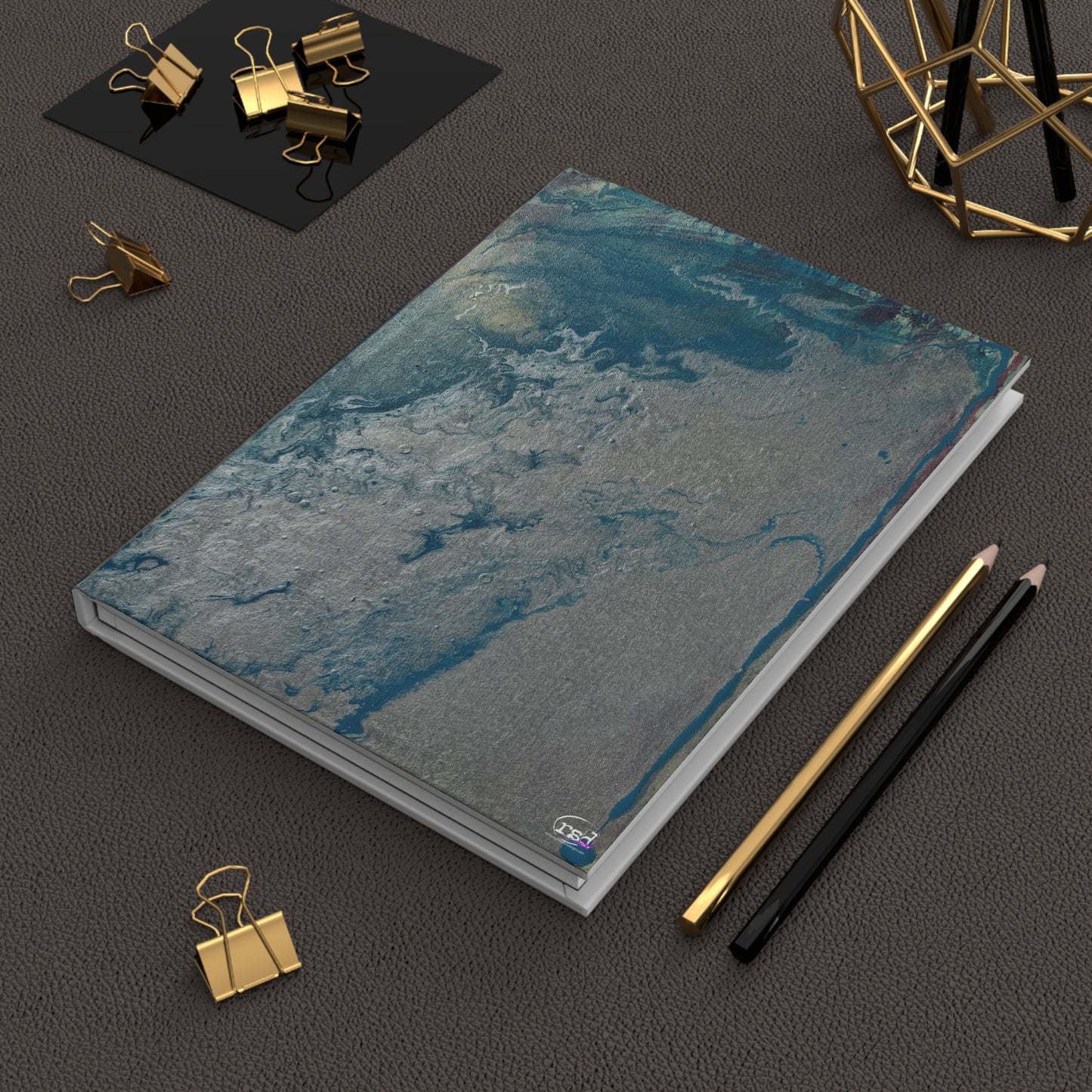 Blue Awakening Hardcover Journal — Acrylic Painted  Abstract Notebook