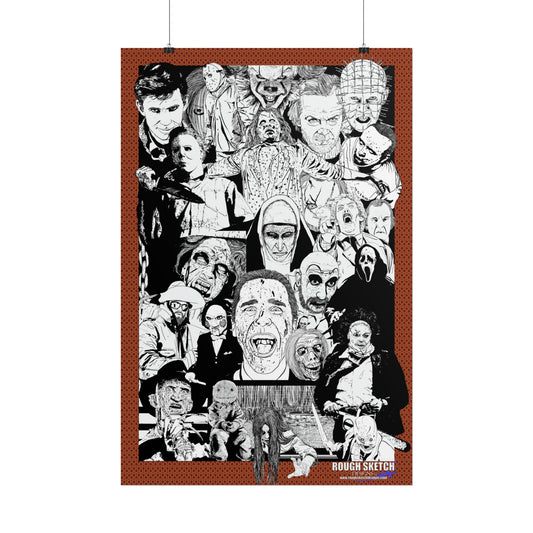 Horror Movie Villains Collage Poster — Classic Creepy Icons Rolled Poster