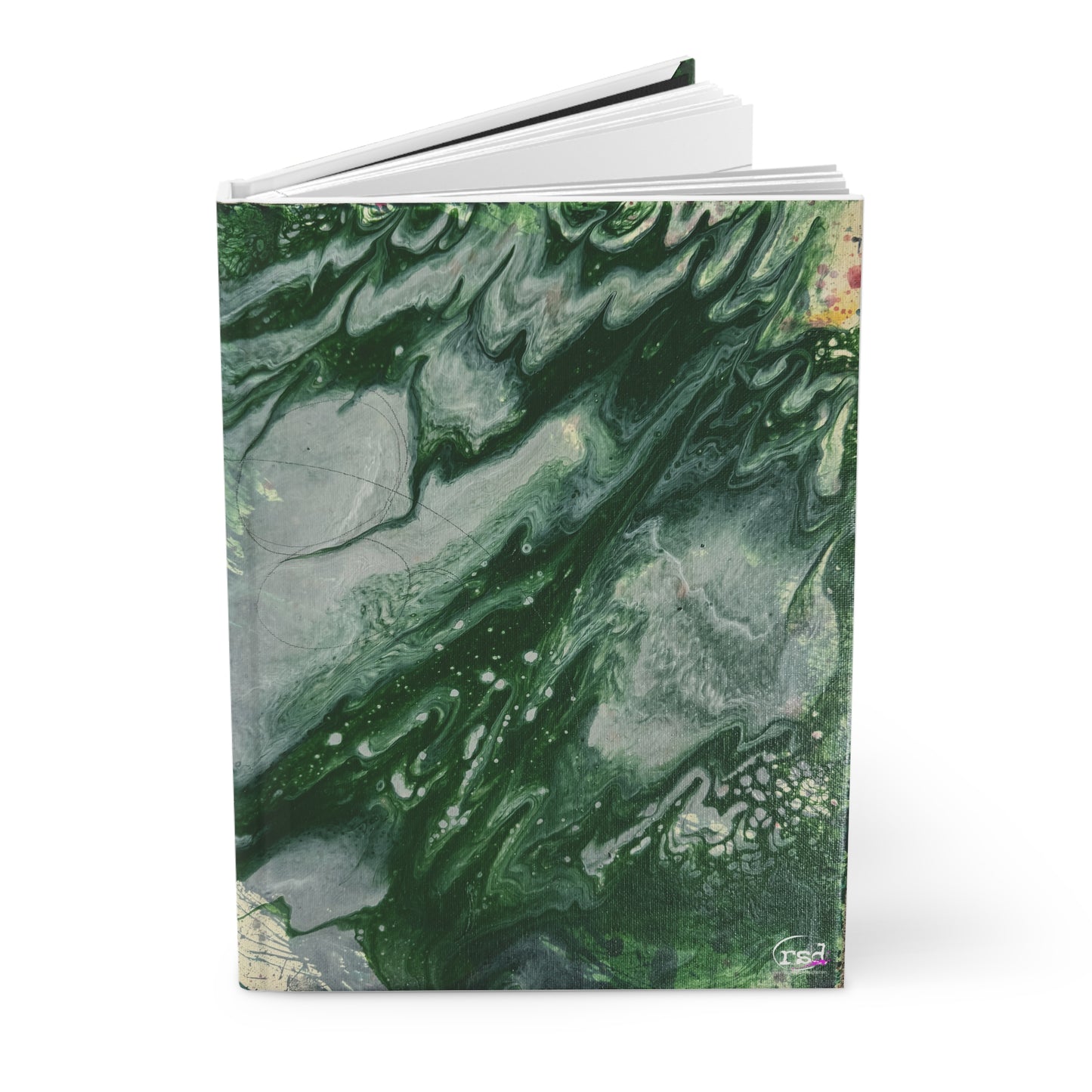 Green Highway Hardcover Journal — Acrylic Painted Abstract Notebook