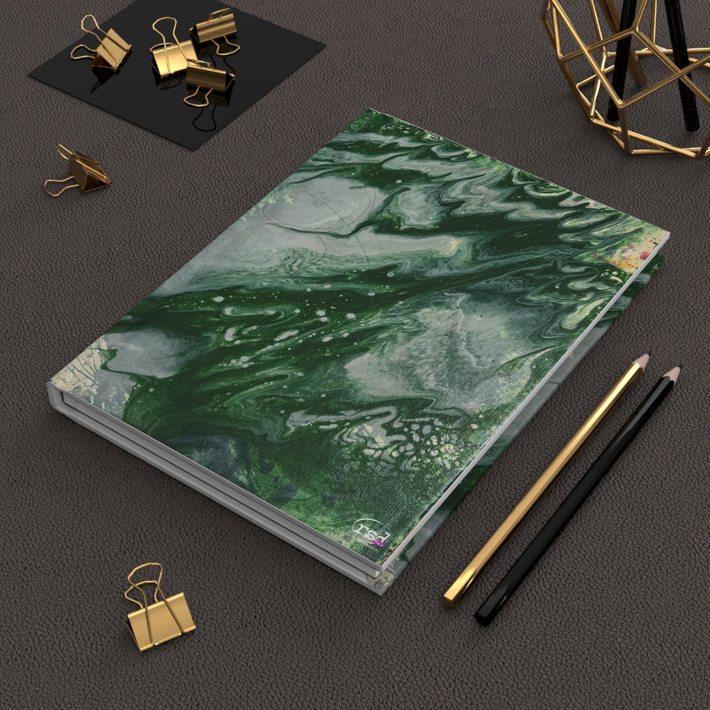 Green Highway Hardcover Journal — Acrylic Painted Abstract Notebook