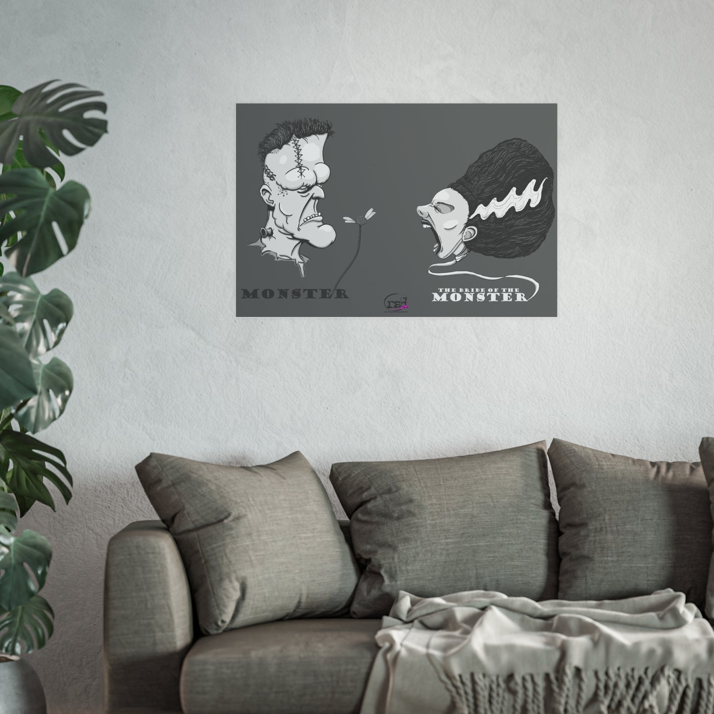 👁️💀 Cryptic Coffee Collection – THE MONSTER COUPLE (Black & White Edition) Print